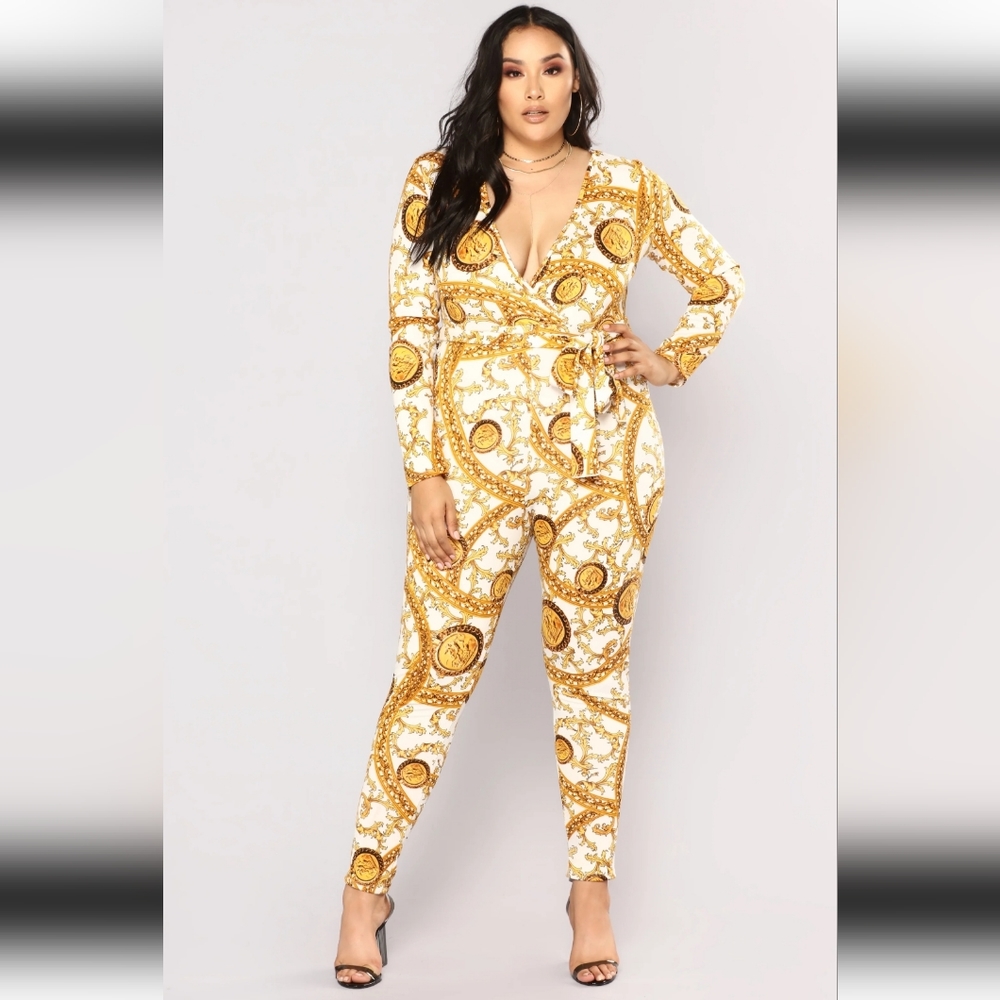 3X NWT Verona Gold and Ivory Jumpsuit by Fashionova